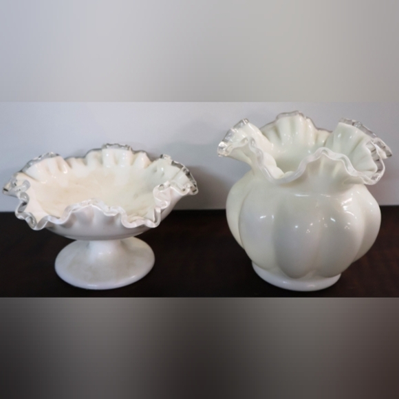 Fenton Silver Crest Vase and Fenton Silver Crest Compote - Vase Measures 5 1/2"